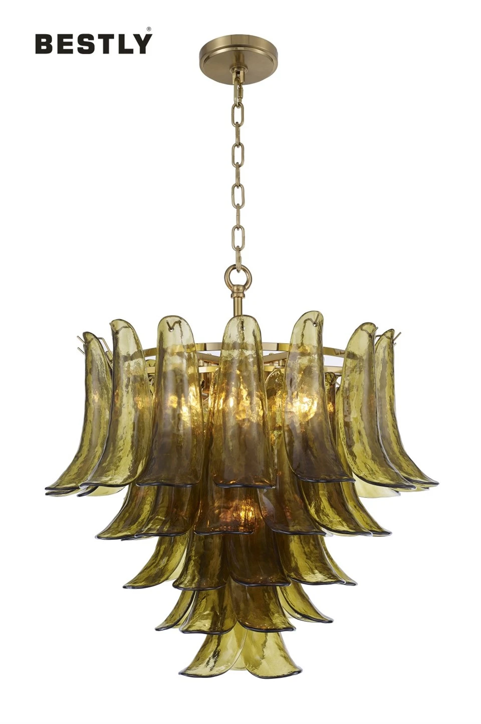 Modern Aged Brass Glass Pendant Lamp